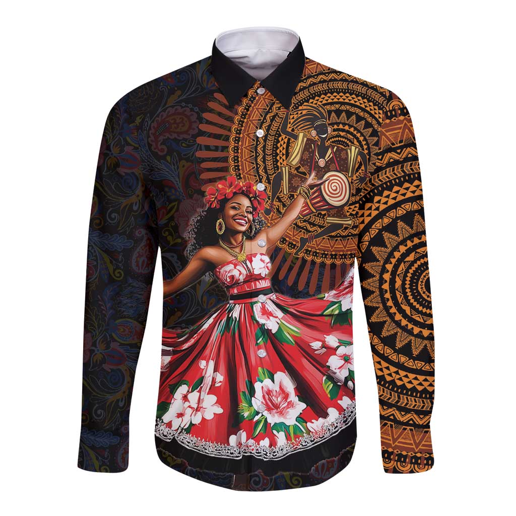 Sega Traditional Dance Long Sleeve Button Shirt Paisley Mix African Pattern