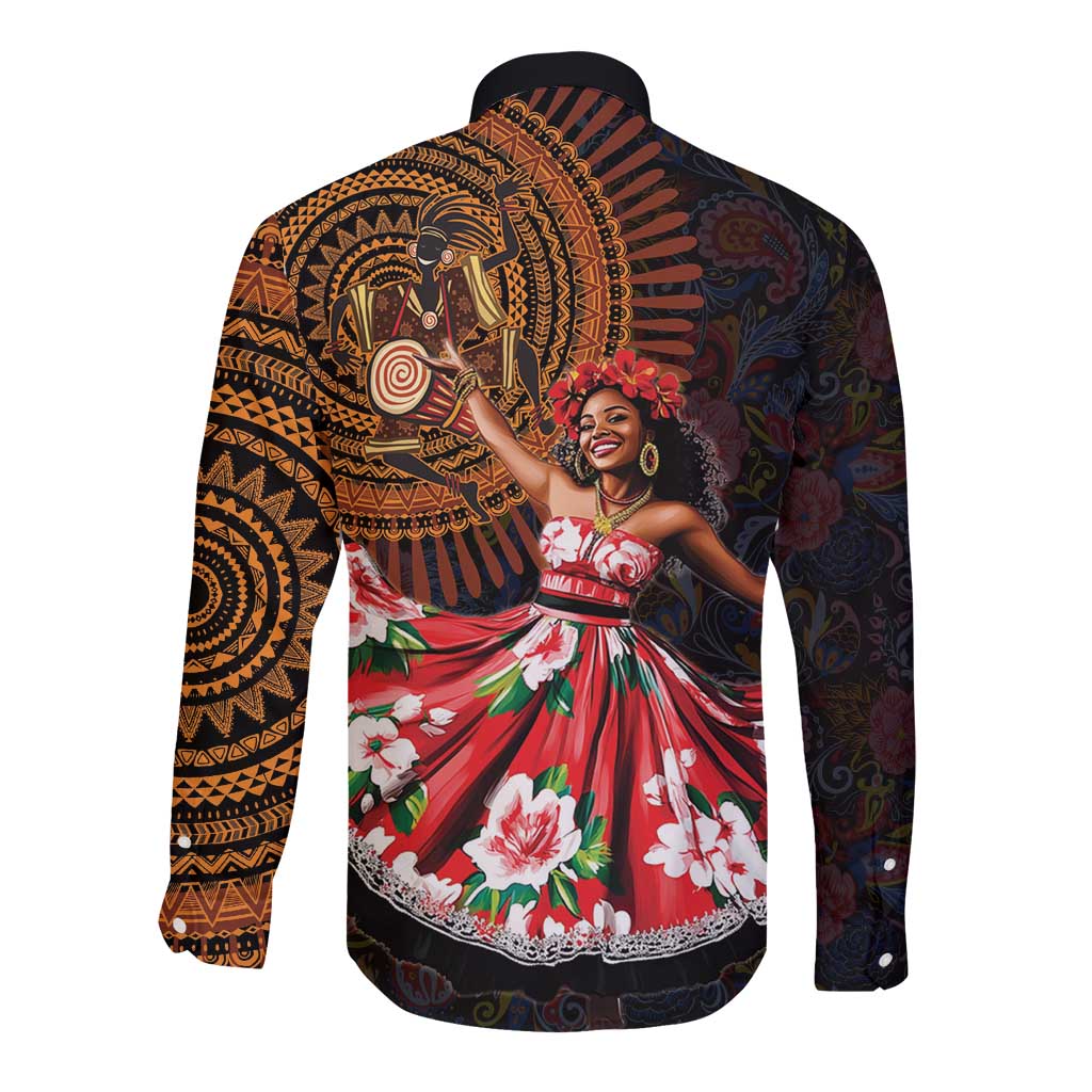 Sega Traditional Dance Long Sleeve Button Shirt Paisley Mix African Pattern