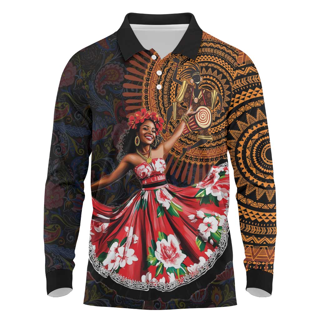Sega Traditional Dance Long Sleeve Polo Shirt Paisley Mix African Pattern