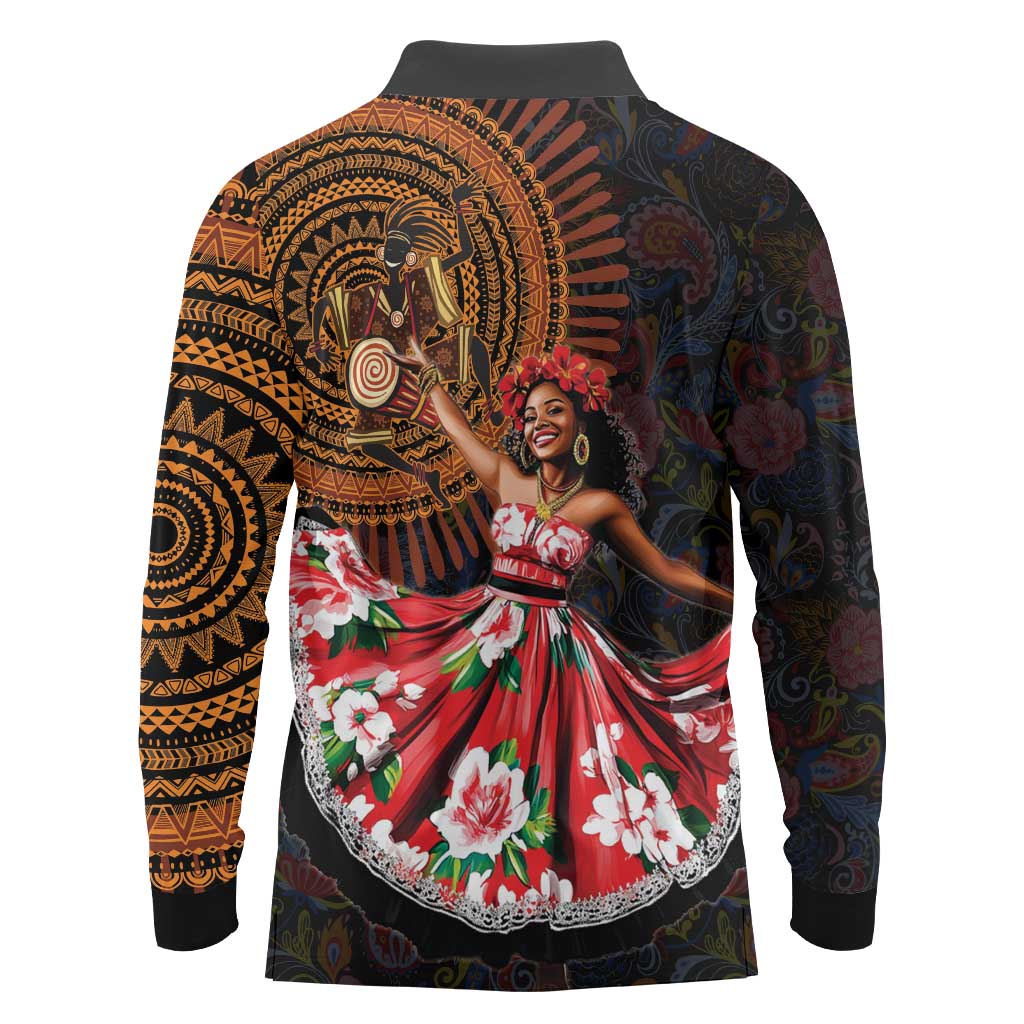 Sega Traditional Dance Long Sleeve Polo Shirt Paisley Mix African Pattern