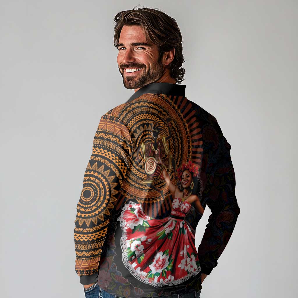 Sega Traditional Dance Long Sleeve Polo Shirt Paisley Mix African Pattern
