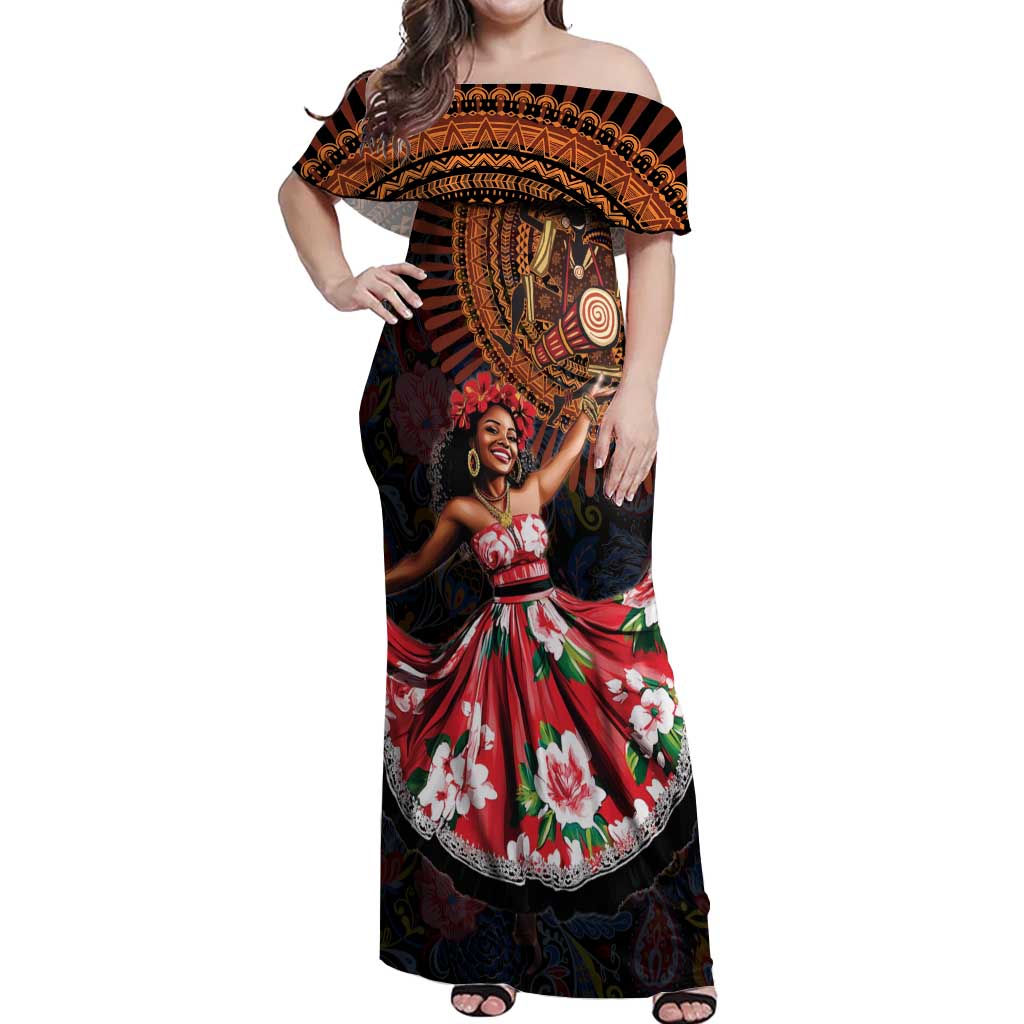 Sega Traditional Dance Off Shoulder Maxi Dress Paisley Mix African Pattern