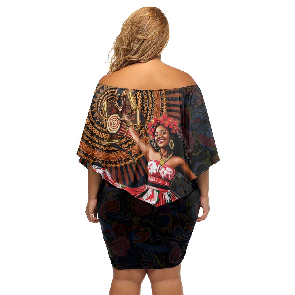 Sega Traditional Dance Off Shoulder Short Dress Paisley Mix African Pattern