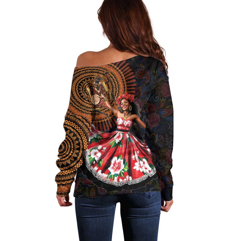 Sega Traditional Dance Off Shoulder Sweater Paisley Mix African Pattern