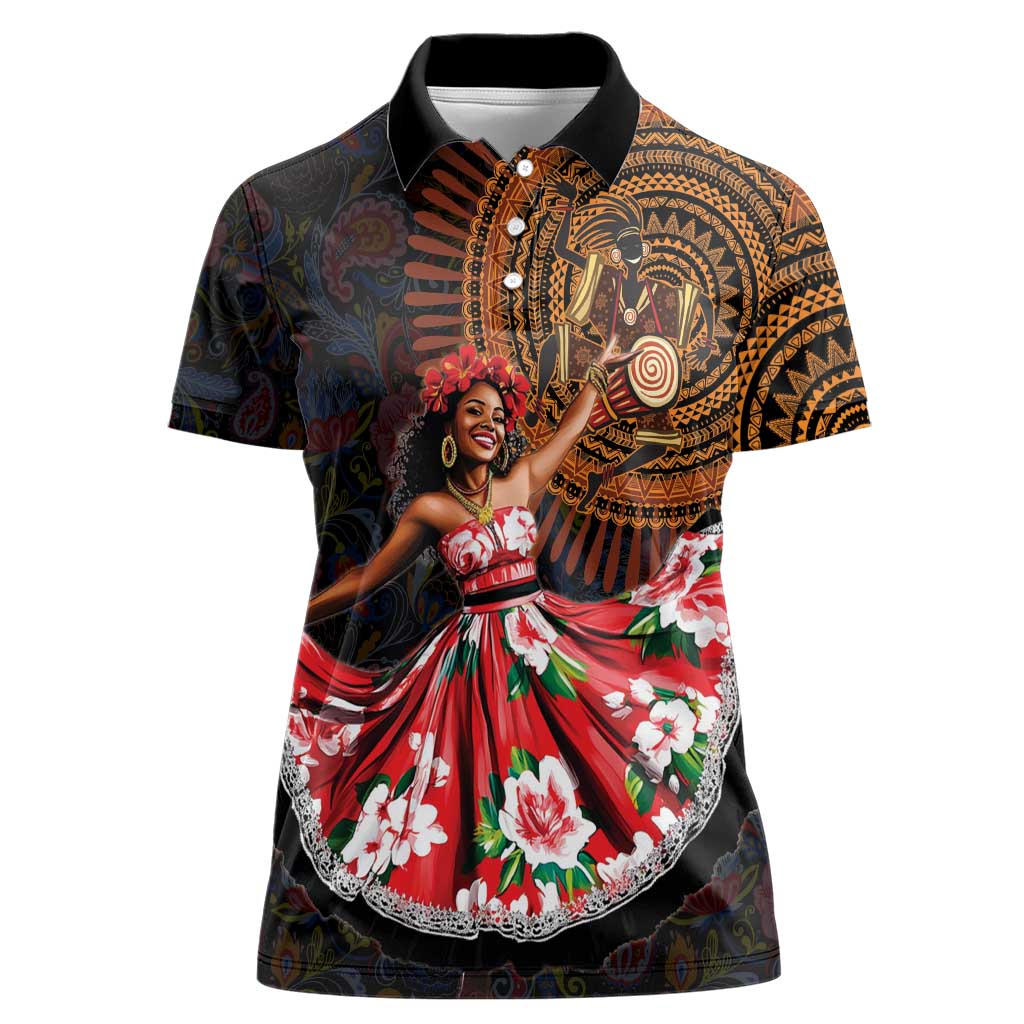 Sega Traditional Dance Women Polo Shirt Paisley Mix African Pattern - Wonder Print Shop