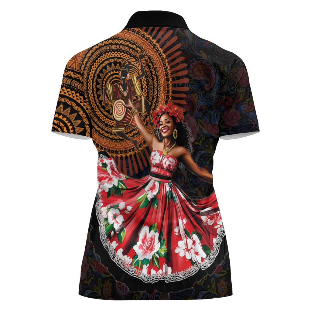 Sega Traditional Dance Women Polo Shirt Paisley Mix African Pattern - Wonder Print Shop