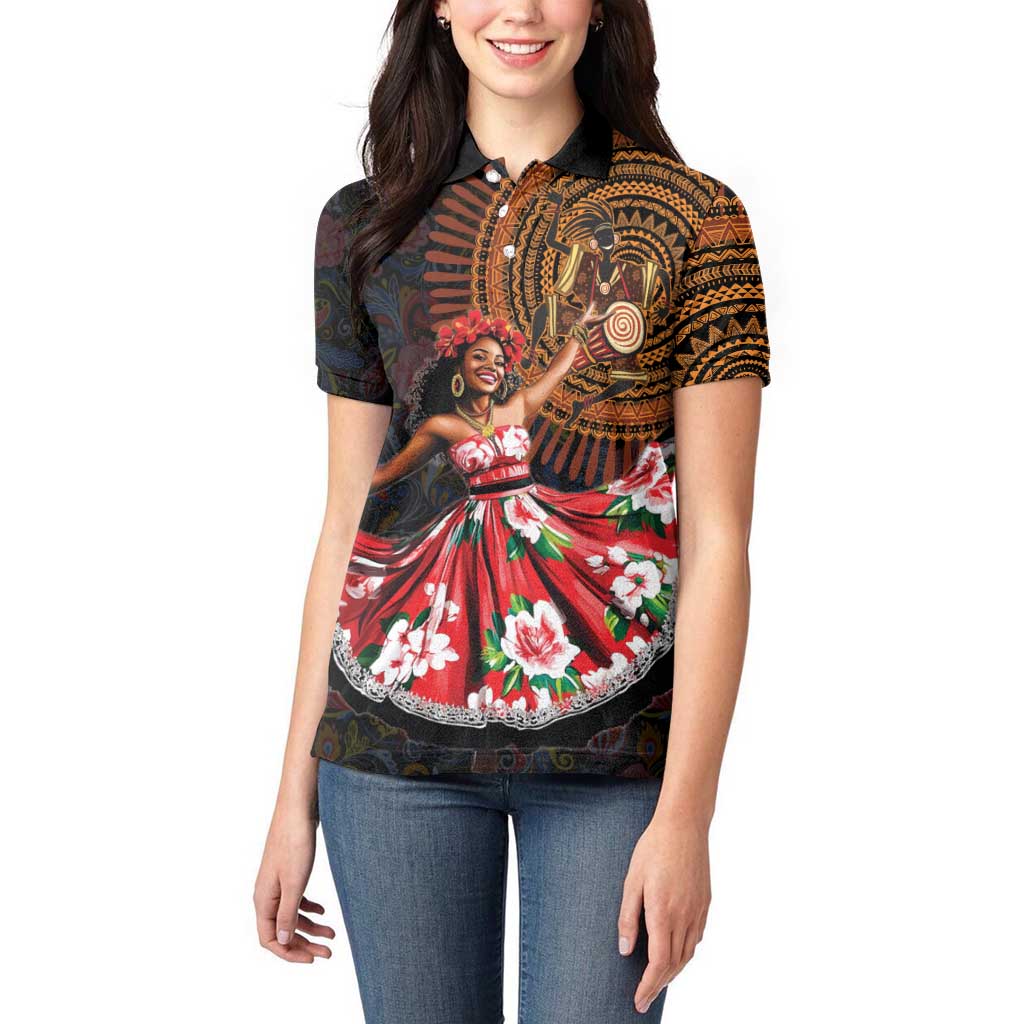 Sega Traditional Dance Women Polo Shirt Paisley Mix African Pattern - Wonder Print Shop