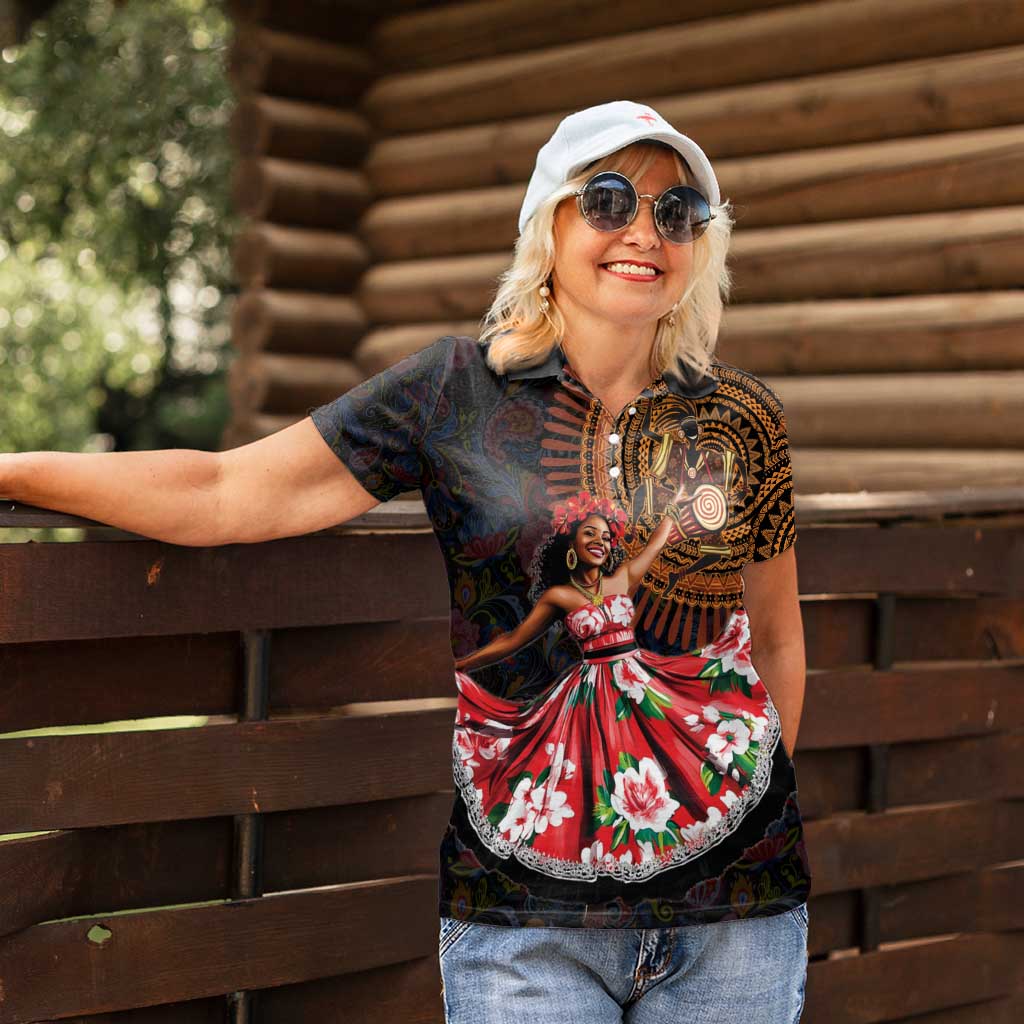 Sega Traditional Dance Women Polo Shirt Paisley Mix African Pattern - Wonder Print Shop