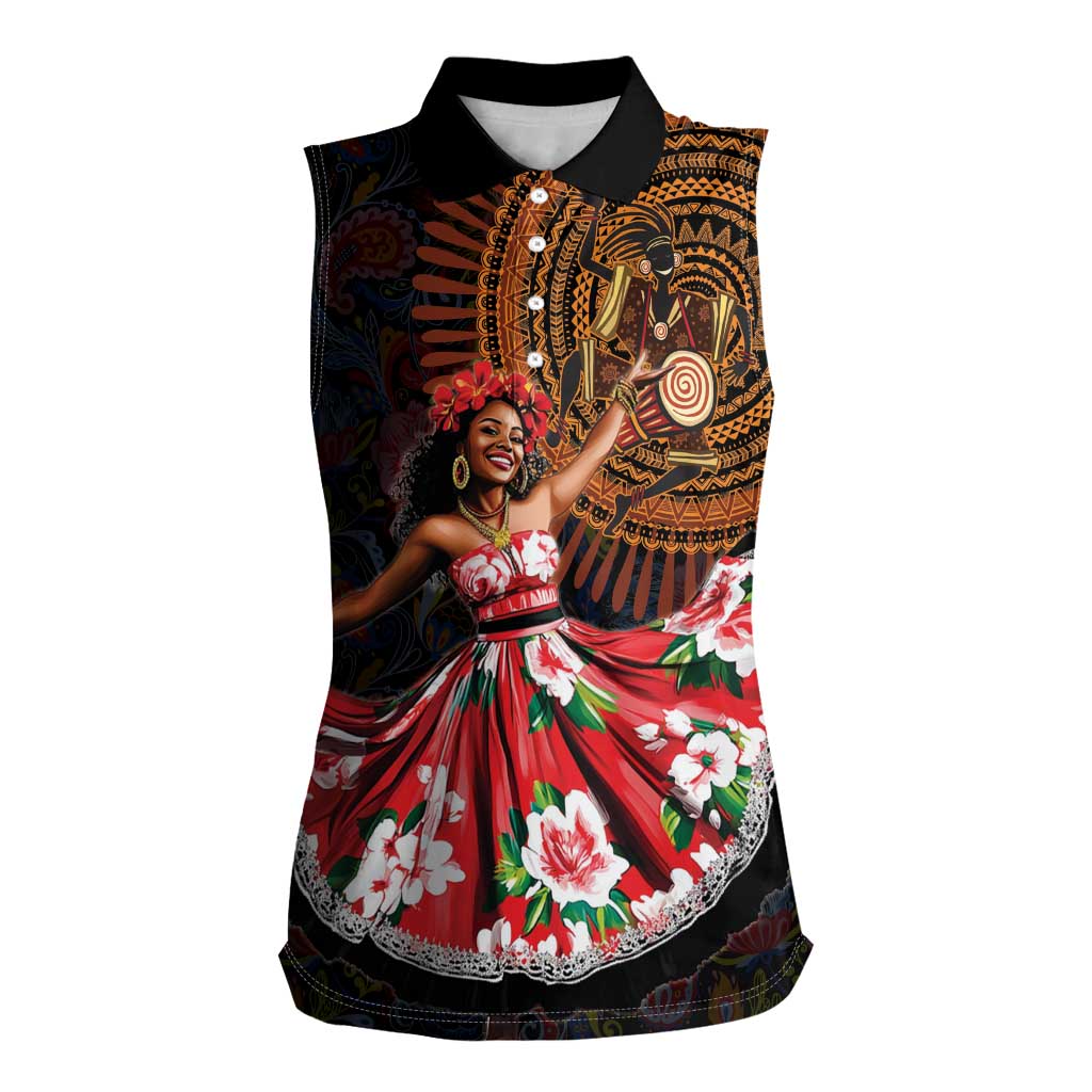 Sega Traditional Dance Women Sleeveless Polo Shirt Paisley Mix African Pattern - Wonder Print Shop