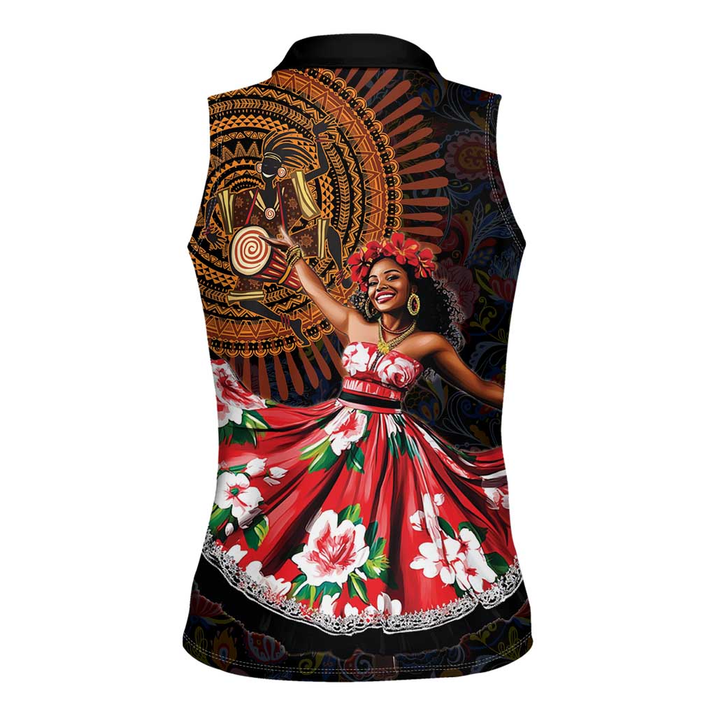 Sega Traditional Dance Women Sleeveless Polo Shirt Paisley Mix African Pattern - Wonder Print Shop