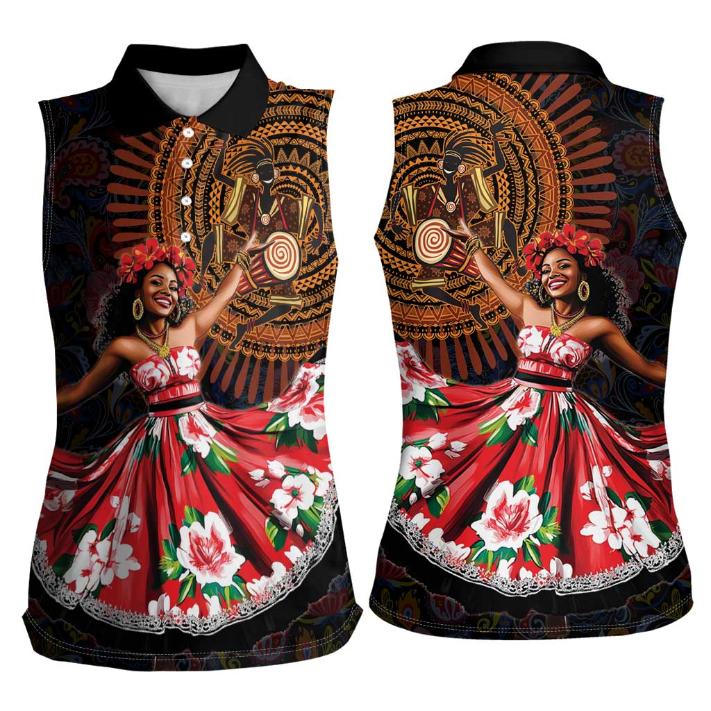 Sega Traditional Dance Women Sleeveless Polo Shirt Paisley Mix African Pattern - Wonder Print Shop
