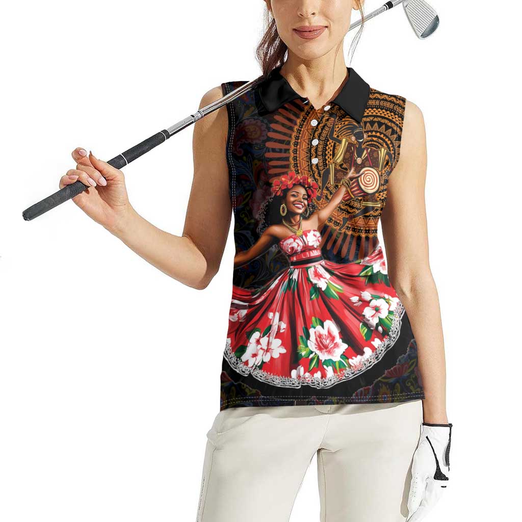 Sega Traditional Dance Women Sleeveless Polo Shirt Paisley Mix African Pattern - Wonder Print Shop