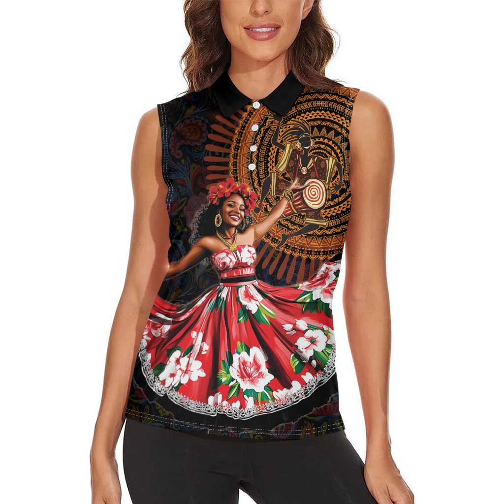 Sega Traditional Dance Women Sleeveless Polo Shirt Paisley Mix African Pattern - Wonder Print Shop