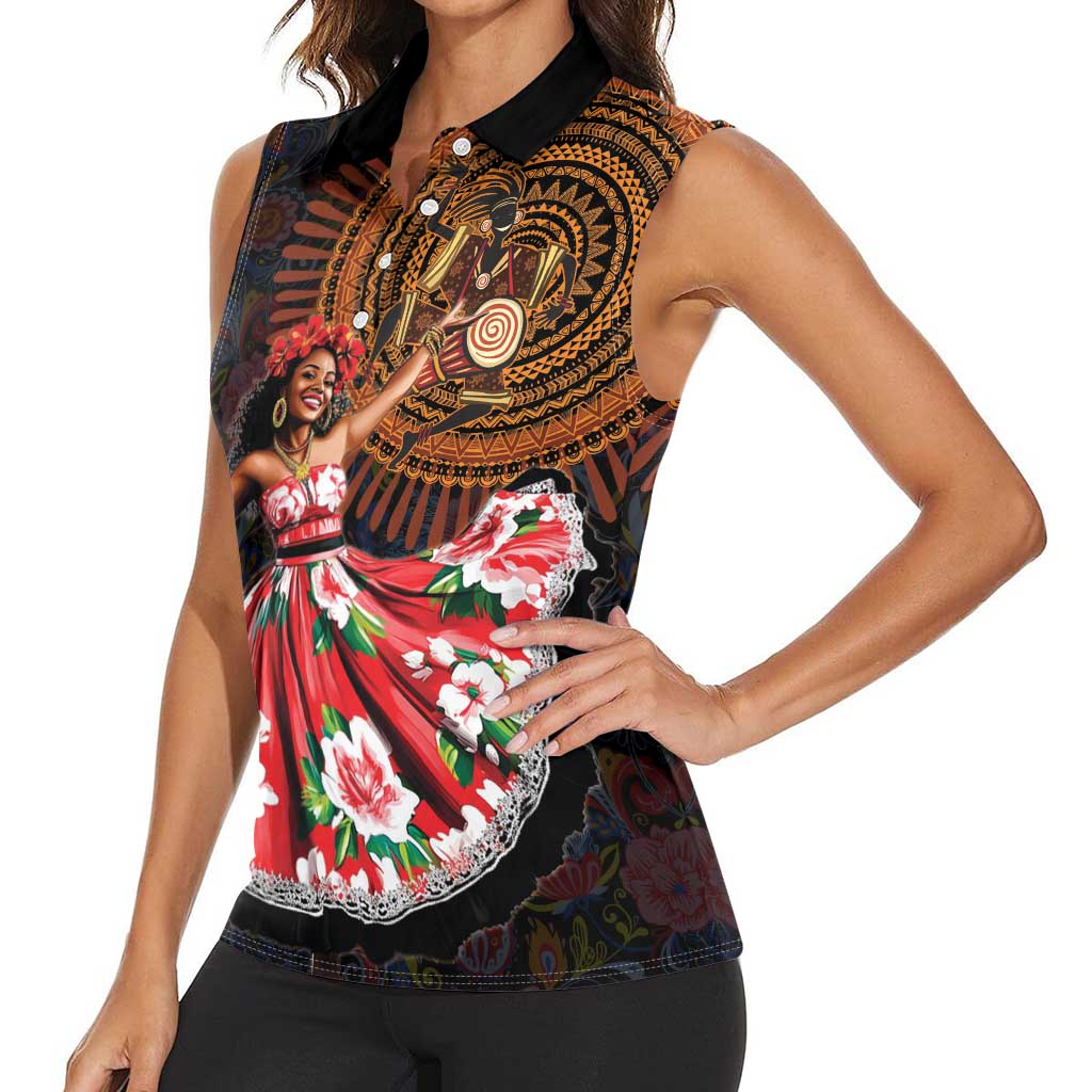Sega Traditional Dance Women Sleeveless Polo Shirt Paisley Mix African Pattern - Wonder Print Shop