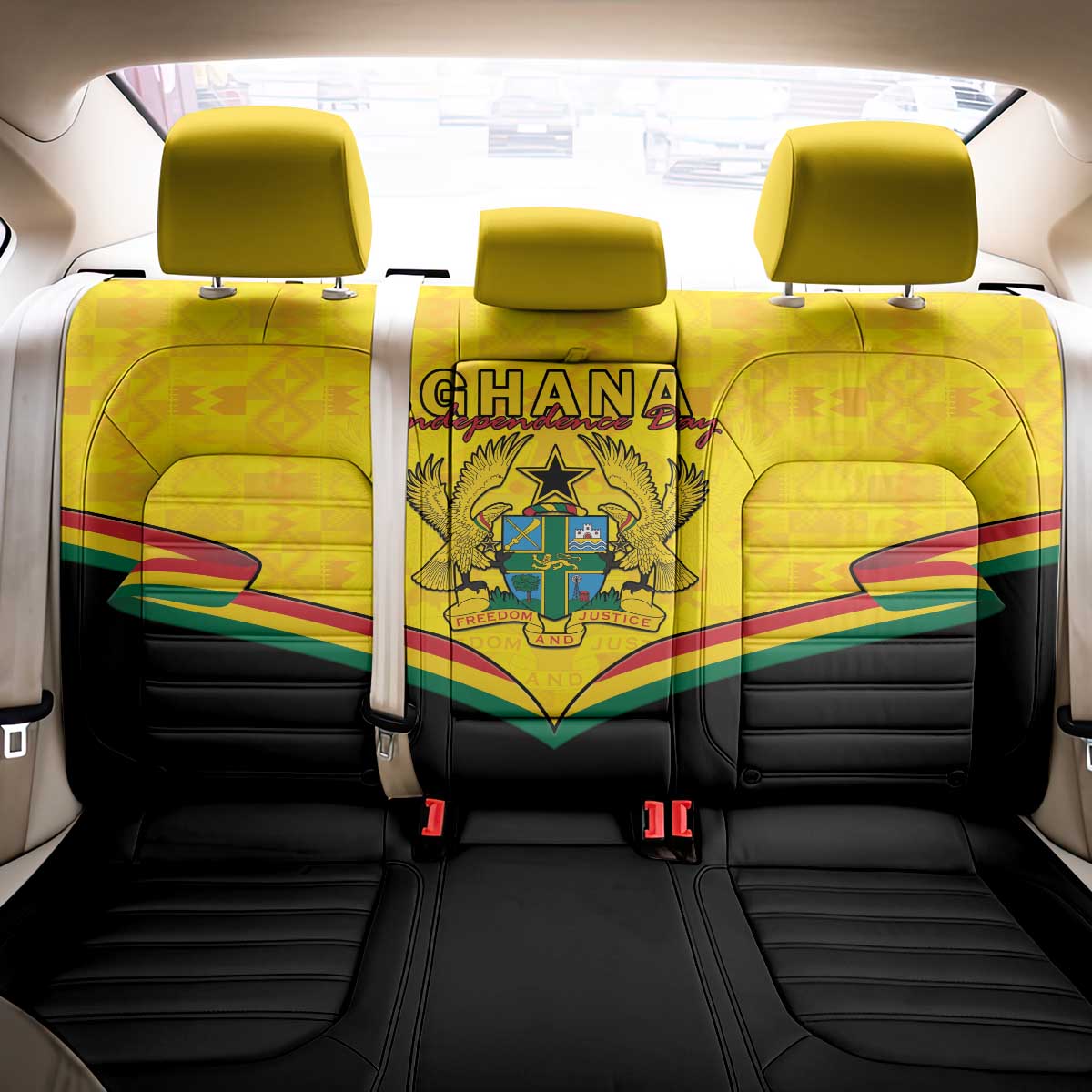 Ghana Independence Day Back Car Seat Cover Coat Of Arms With Kente Pattern