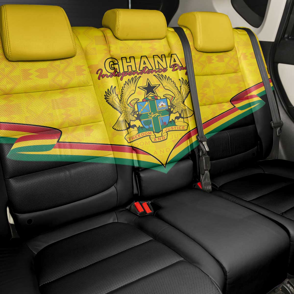 Ghana Independence Day Back Car Seat Cover Coat Of Arms With Kente Pattern