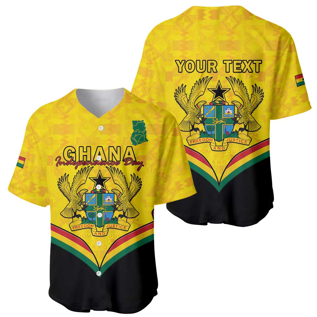 Personalised Ghana Independence Day Baseball Jersey Coat Of Arms With Kente Pattern