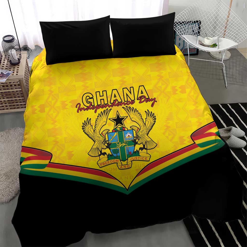 Ghana Independence Day Bedding Set Coat Of Arms With Kente Pattern