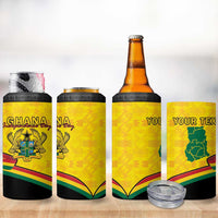 Personalised Ghana Independence Day 4 in 1 Can Cooler Tumbler Coat Of Arms With Kente Pattern