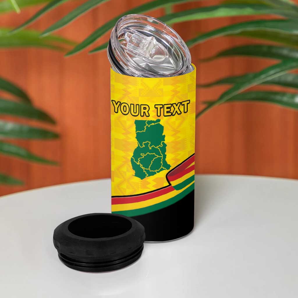Personalised Ghana Independence Day 4 in 1 Can Cooler Tumbler Coat Of Arms With Kente Pattern
