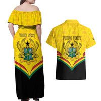 Personalised Ghana Independence Day Couples Matching Off Shoulder Maxi Dress and Hawaiian Shirt Coat Of Arms With Kente Pattern