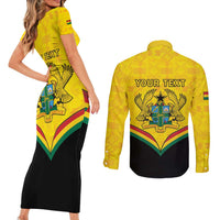 Personalised Ghana Independence Day Couples Matching Short Sleeve Bodycon Dress and Long Sleeve Button Shirt Coat Of Arms With Kente Pattern