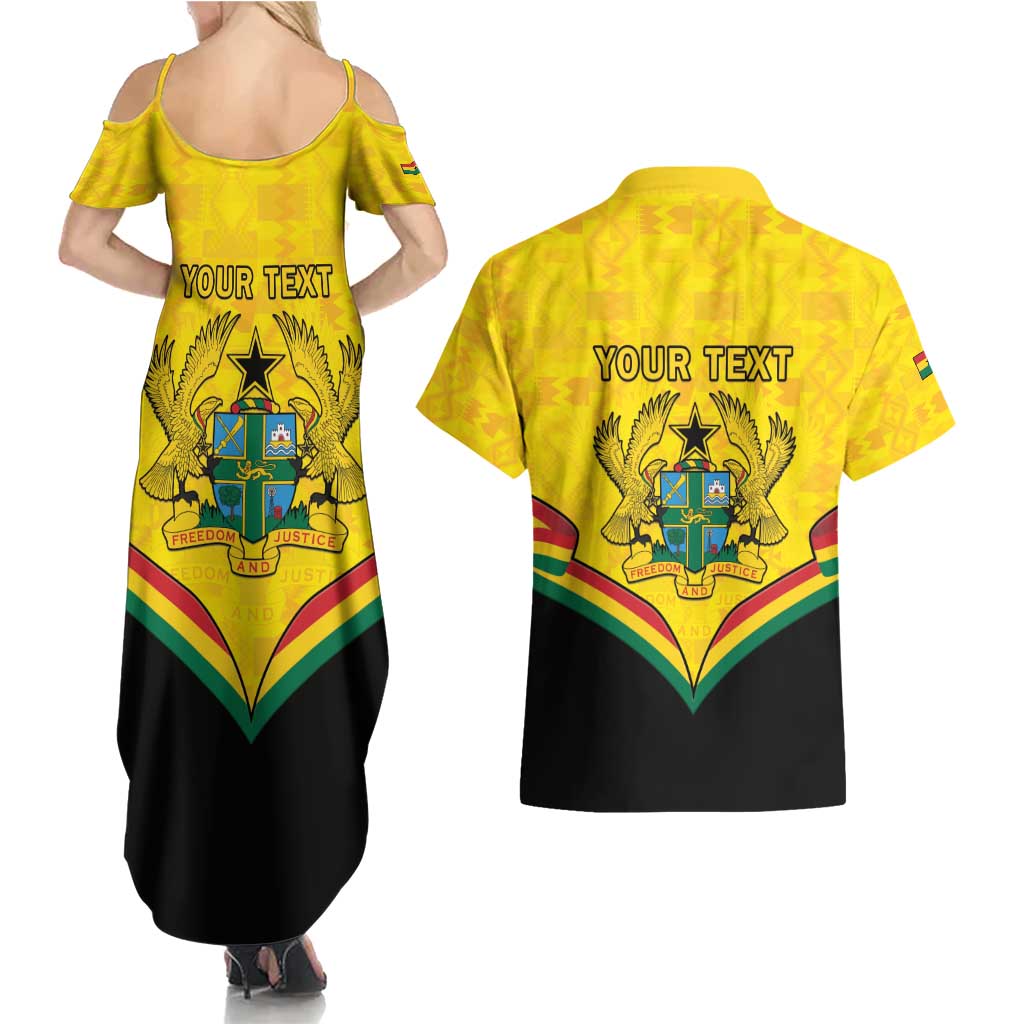 Personalised Ghana Independence Day Couples Matching Summer Maxi Dress and Hawaiian Shirt Coat Of Arms With Kente Pattern