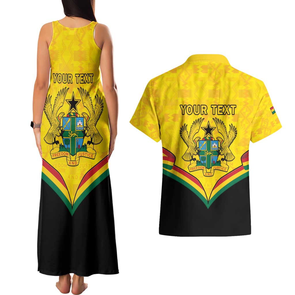Personalised Ghana Independence Day Couples Matching Tank Maxi Dress and Hawaiian Shirt Coat Of Arms With Kente Pattern