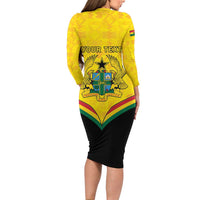Personalised Ghana Independence Day Family Matching Long Sleeve Bodycon Dress and Hawaiian Shirt Coat Of Arms With Kente Pattern