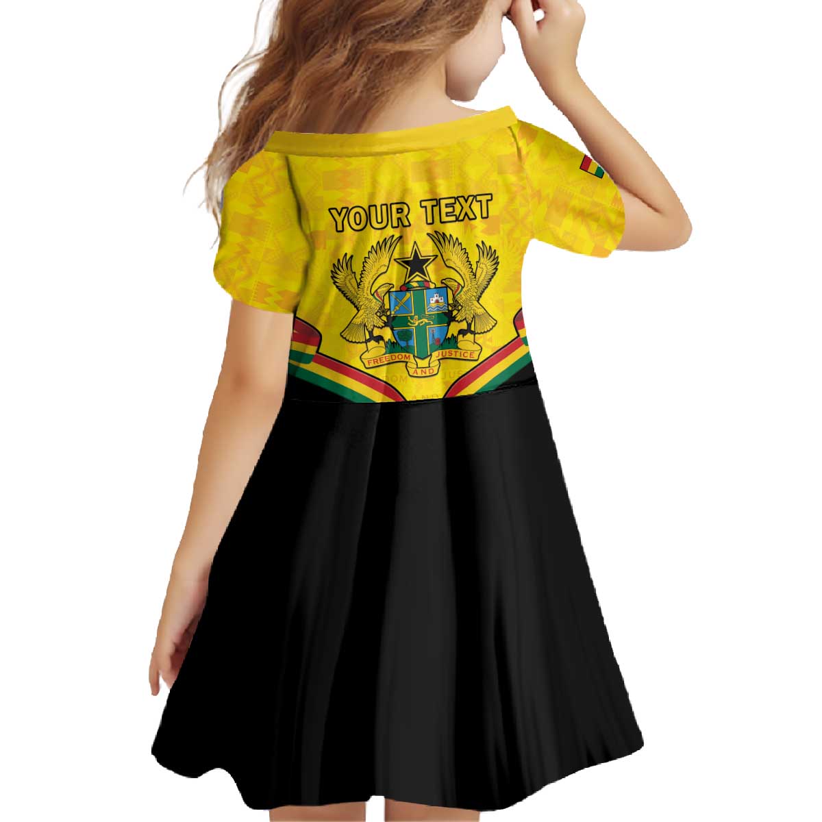 Personalised Ghana Independence Day Family Matching Off The Shoulder Long Sleeve Dress and Hawaiian Shirt Coat Of Arms With Kente Pattern