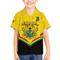 Personalised Ghana Independence Day Family Matching Off The Shoulder Long Sleeve Dress and Hawaiian Shirt Coat Of Arms With Kente Pattern
