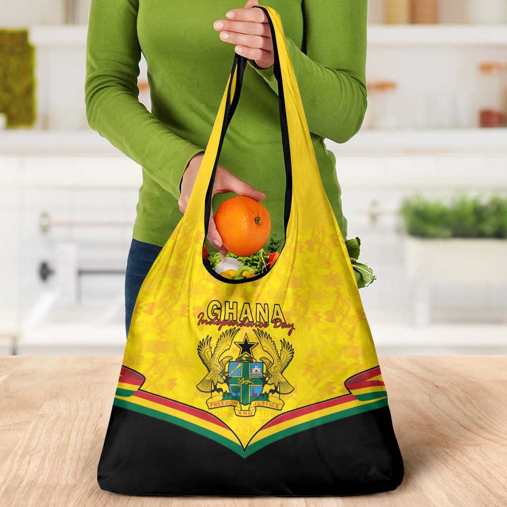 Ghana Independence Day Grocery Bag Coat Of Arms With Kente Pattern