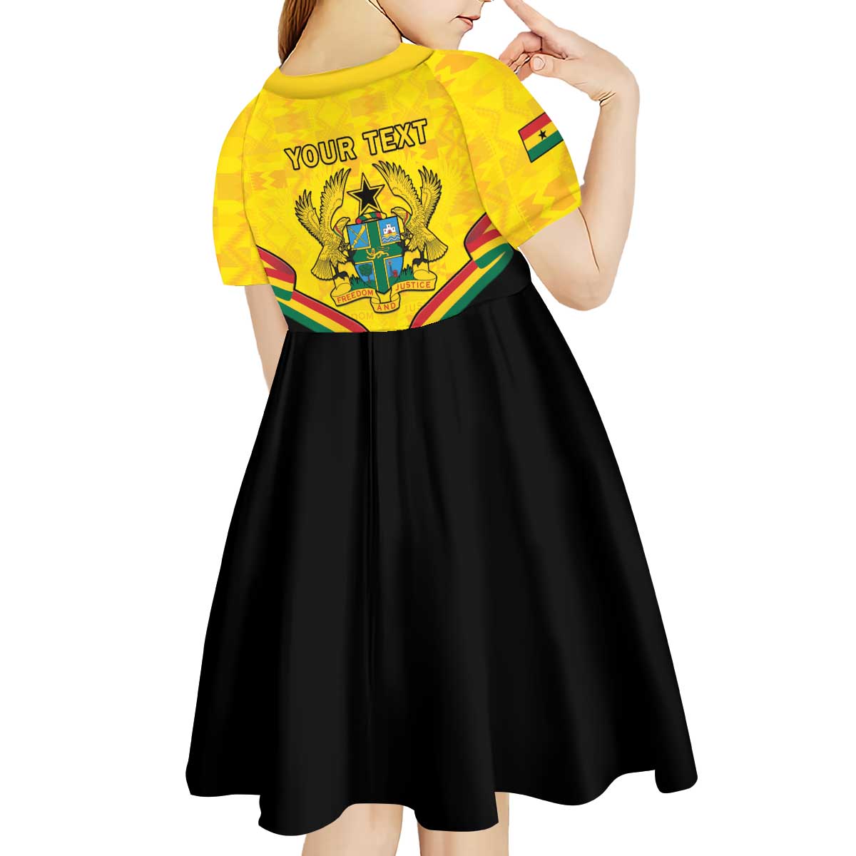Personalised Ghana Independence Day Kid Short Sleeve Dress Coat Of Arms With Kente Pattern