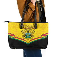 Ghana Independence Day Leather Tote Bag Coat Of Arms With Kente Pattern