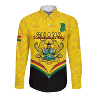 Personalised Ghana Independence Day Long Sleeve Button Shirt Coat Of Arms With Kente Pattern