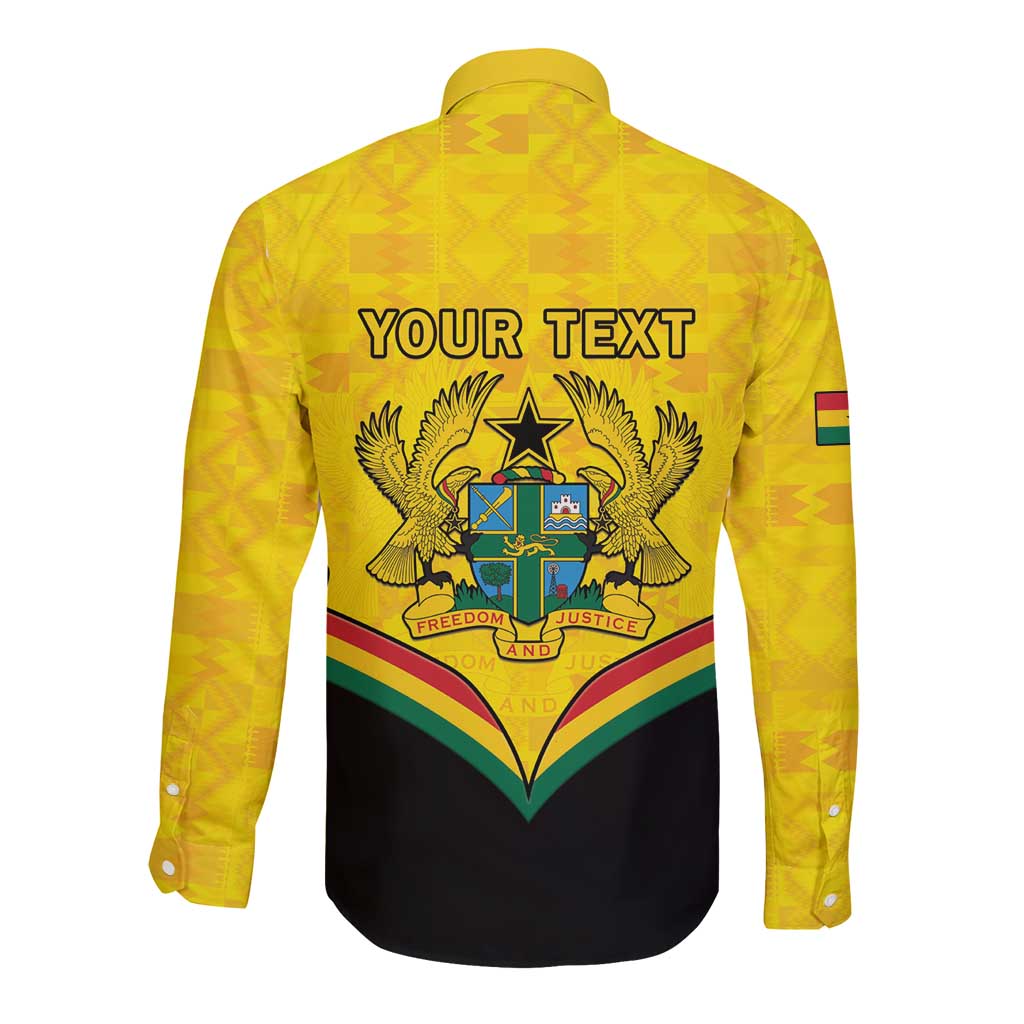 Personalised Ghana Independence Day Long Sleeve Button Shirt Coat Of Arms With Kente Pattern