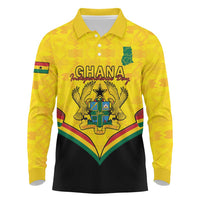 Personalised Ghana Independence Day Long Sleeve Polo Shirt Coat Of Arms With Kente Pattern