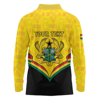 Personalised Ghana Independence Day Long Sleeve Polo Shirt Coat Of Arms With Kente Pattern