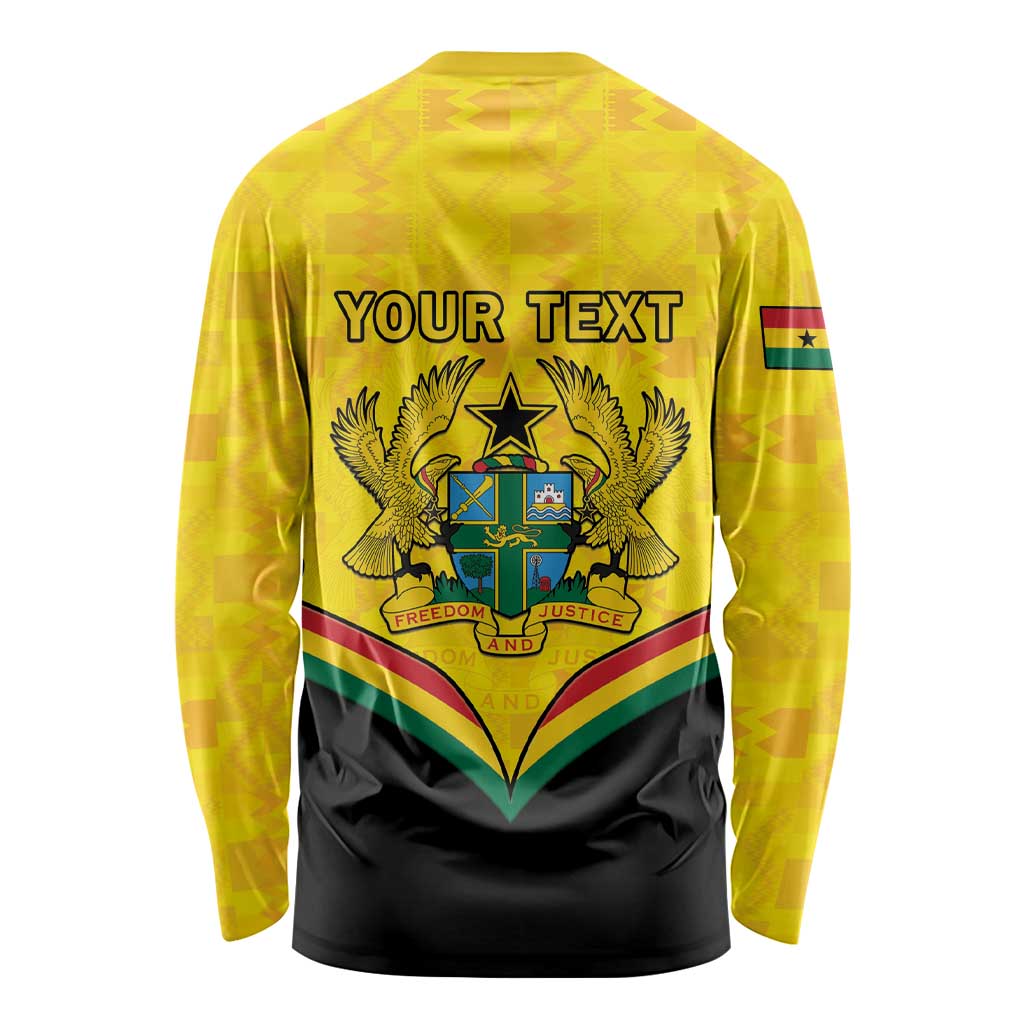 Personalised Ghana Independence Day Long Sleeve Shirt Coat Of Arms With Kente Pattern