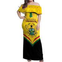 Personalised Ghana Independence Day Off Shoulder Maxi Dress Coat Of Arms With Kente Pattern