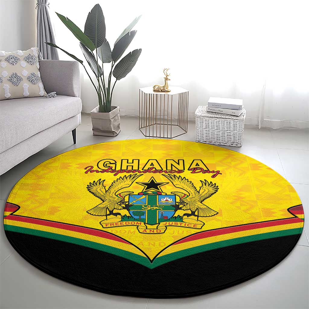 Ghana Independence Day Round Carpet Coat Of Arms With Kente Pattern - Wonder Print Shop
