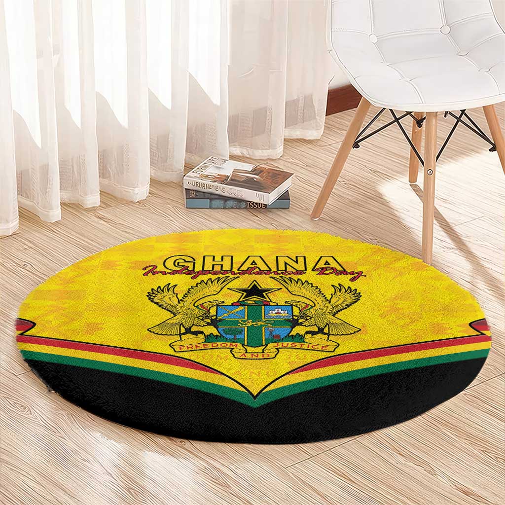 Ghana Independence Day Round Carpet Coat Of Arms With Kente Pattern - Wonder Print Shop