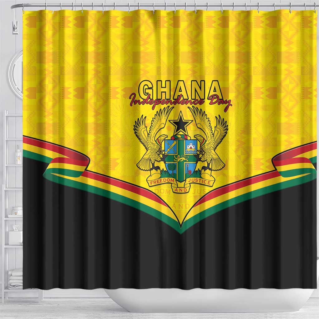 Ghana Independence Day Shower Curtain Coat Of Arms With Kente Pattern - Wonder Print Shop