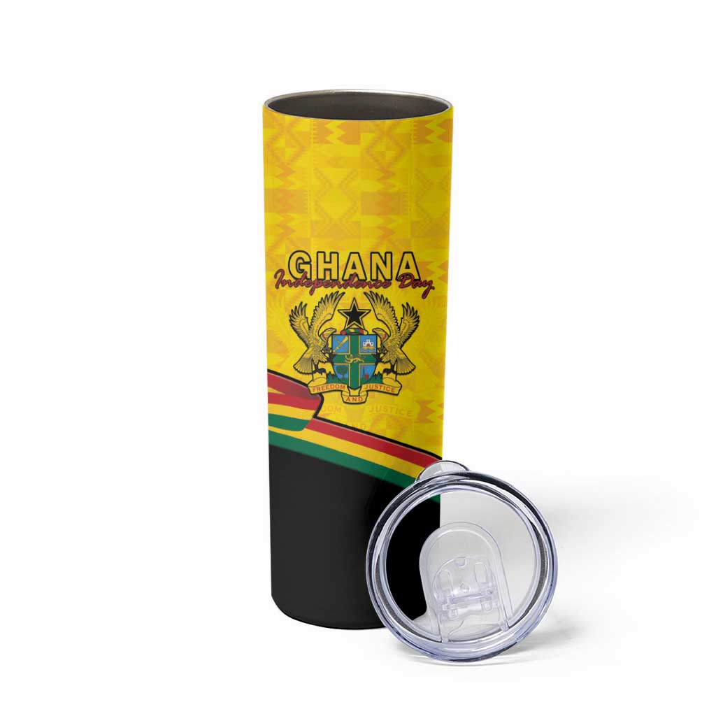 Personalised Ghana Independence Day Skinny Tumbler Coat Of Arms With Kente Pattern - Wonder Print Shop