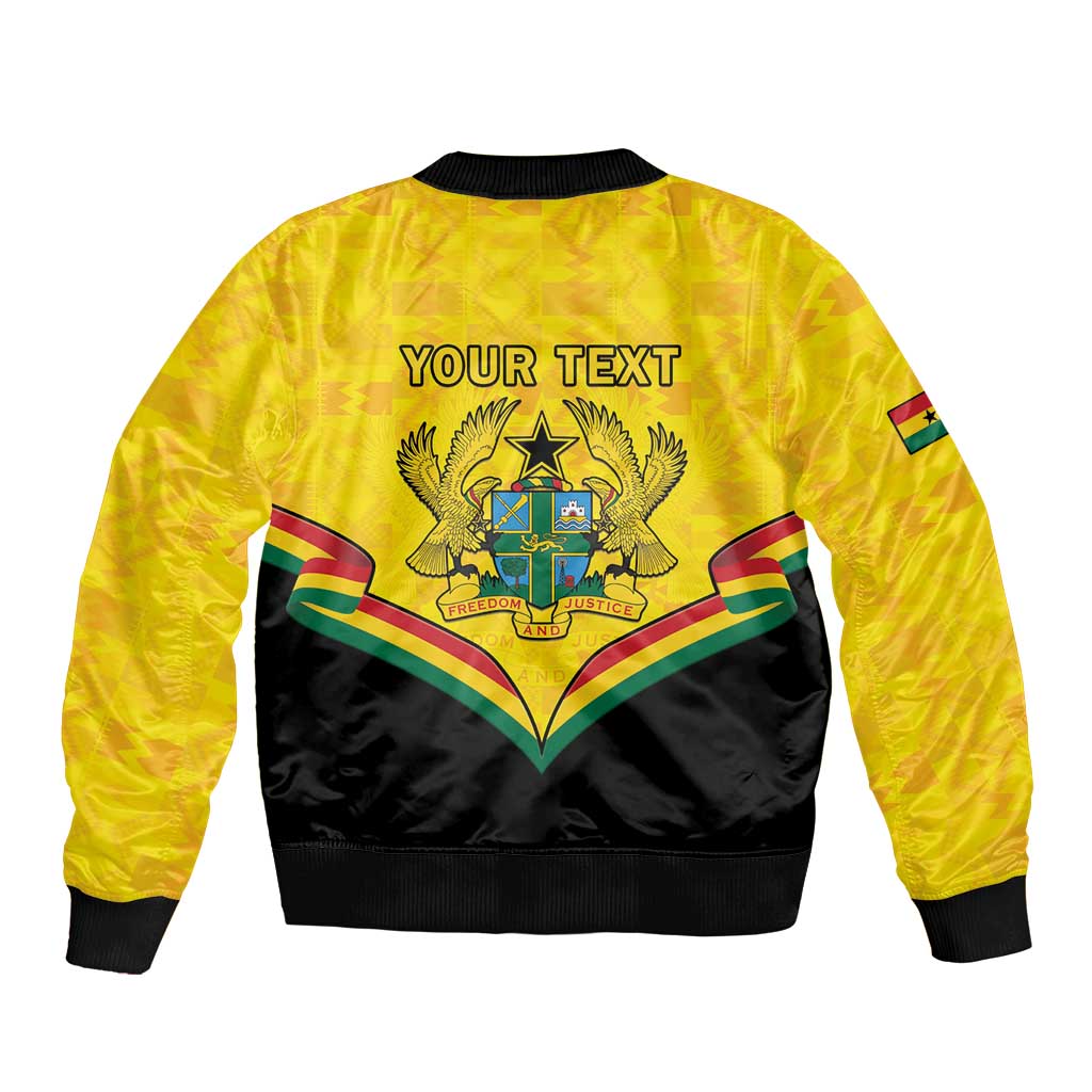 Personalised Ghana Independence Day Sleeve Zip Bomber Jacket Coat Of Arms With Kente Pattern - Wonder Print Shop