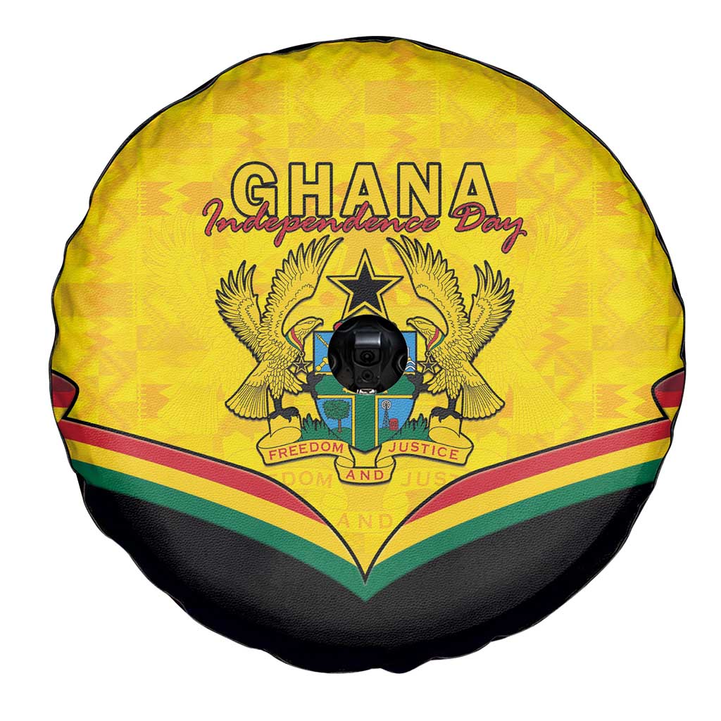 Ghana Independence Day Spare Tire Cover Coat Of Arms With Kente Pattern - Wonder Print Shop