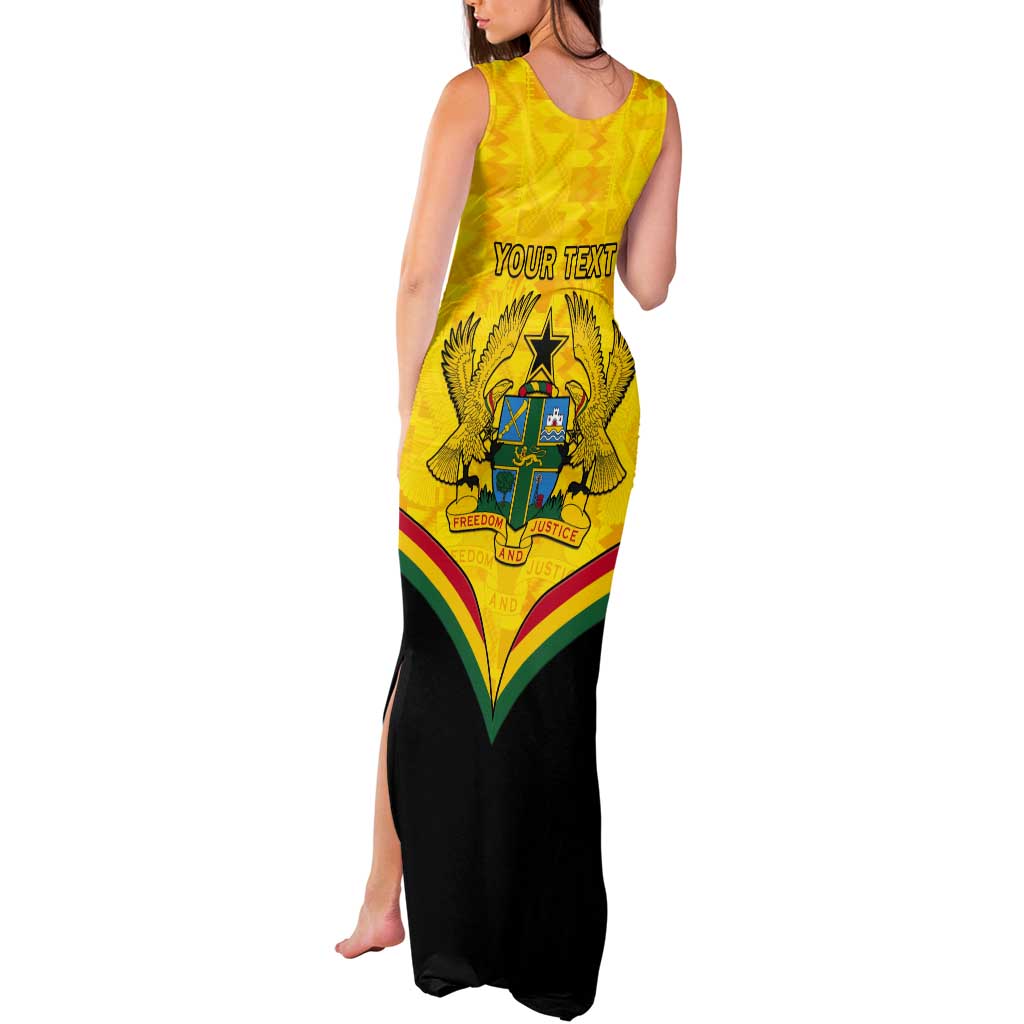 Personalised Ghana Independence Day Tank Maxi Dress Coat Of Arms With Kente Pattern - Wonder Print Shop