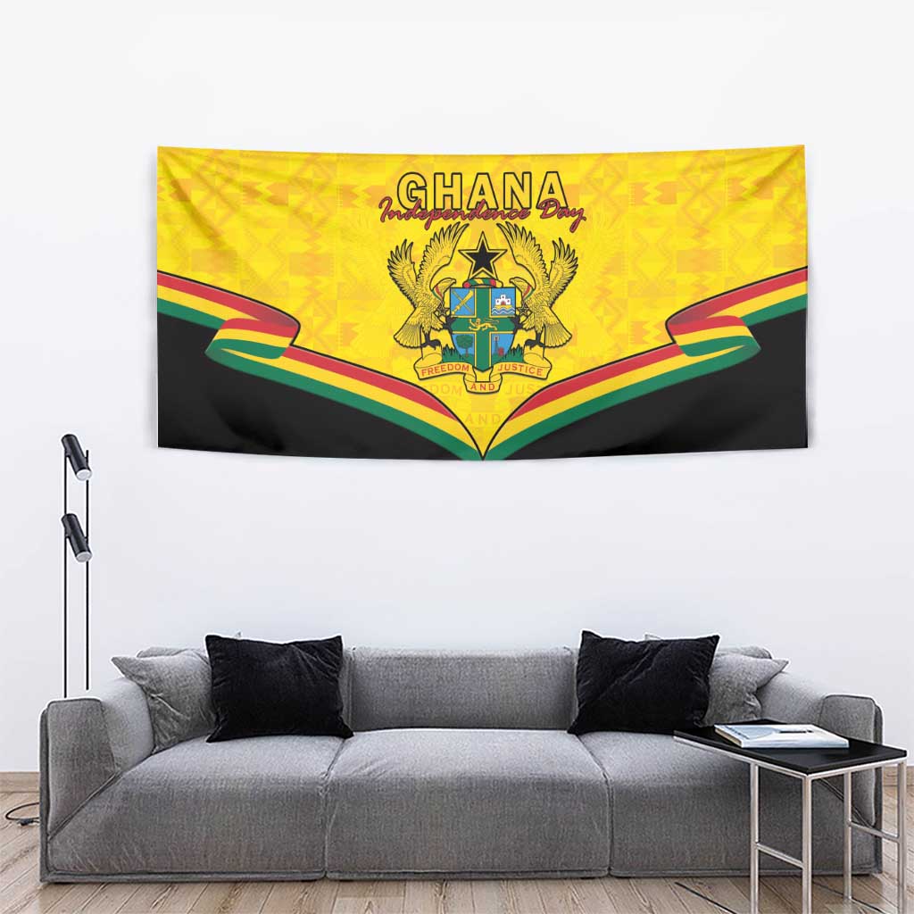 Ghana Independence Day Tapestry Coat Of Arms With Kente Pattern - Wonder Print Shop