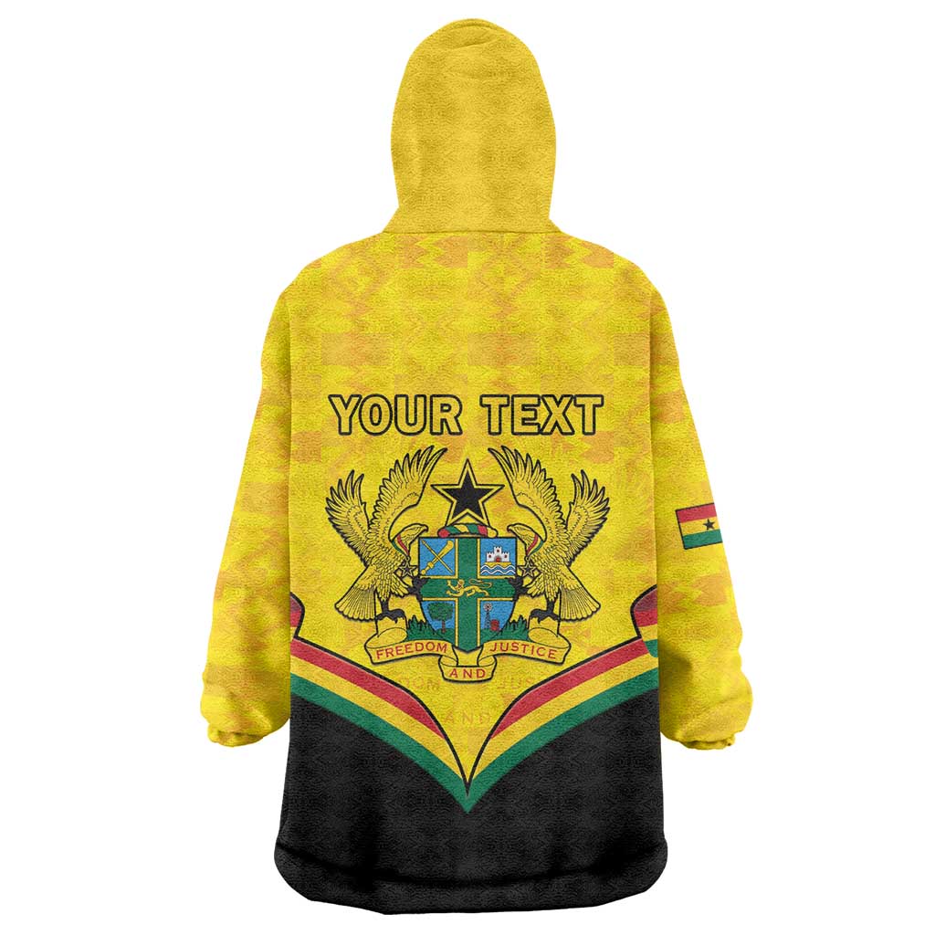 Personalised Ghana Independence Day Wearable Blanket Hoodie Coat Of Arms With Kente Pattern - Wonder Print Shop
