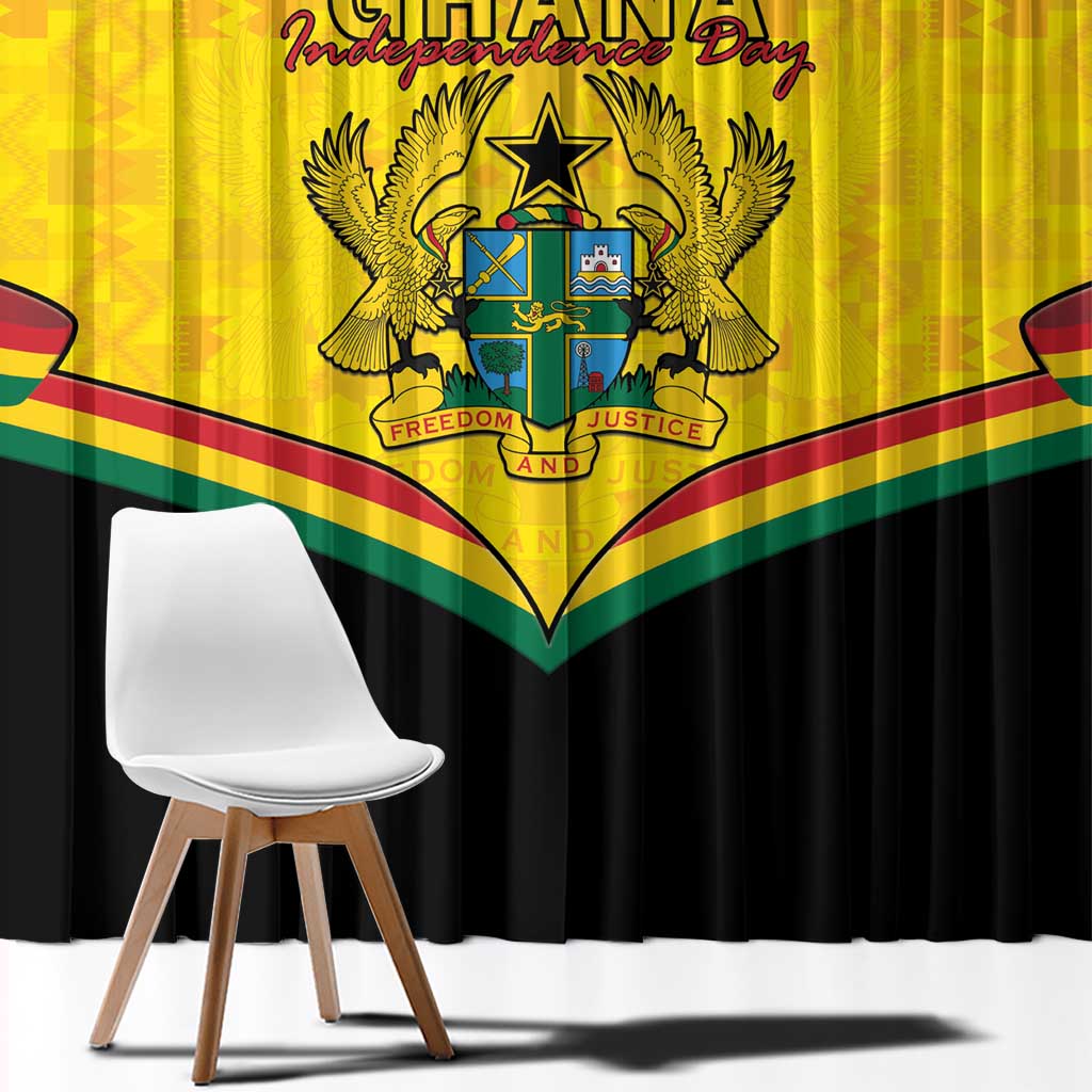 Ghana Independence Day Window Curtain Coat Of Arms With Kente Pattern - Wonder Print Shop